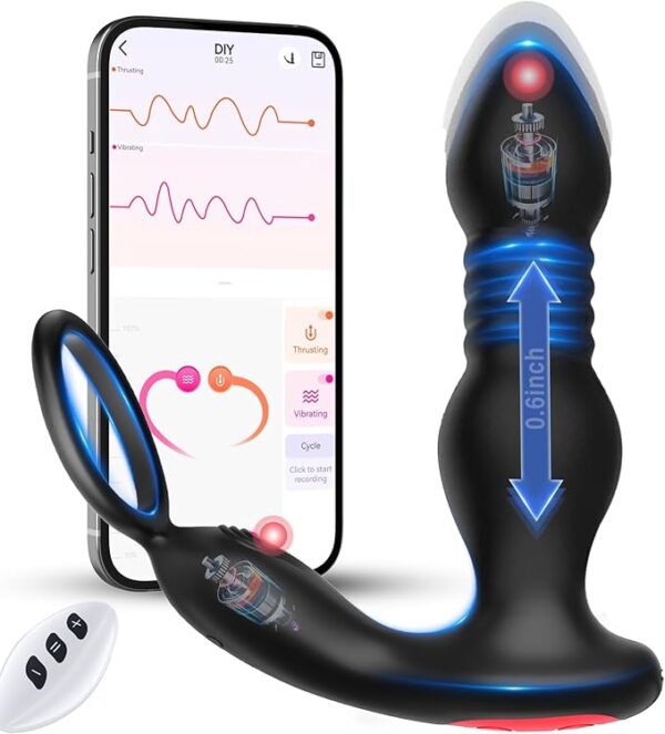 BEISAR Prostate Massager Anal Vibrator Thrusting Vibrating 7 Modes with Cock Ring Anal Plug